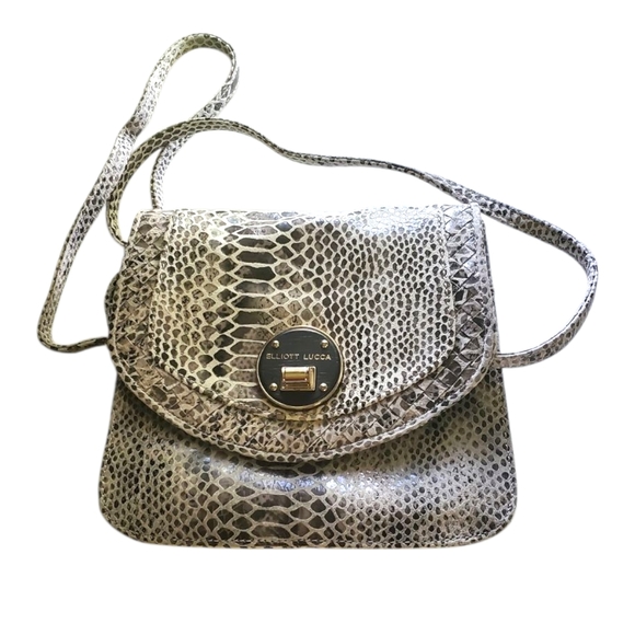 Elliott Lucca Genuine Leather Black and Gray Snake Print Crossbody Bag - Picture 1 of 6